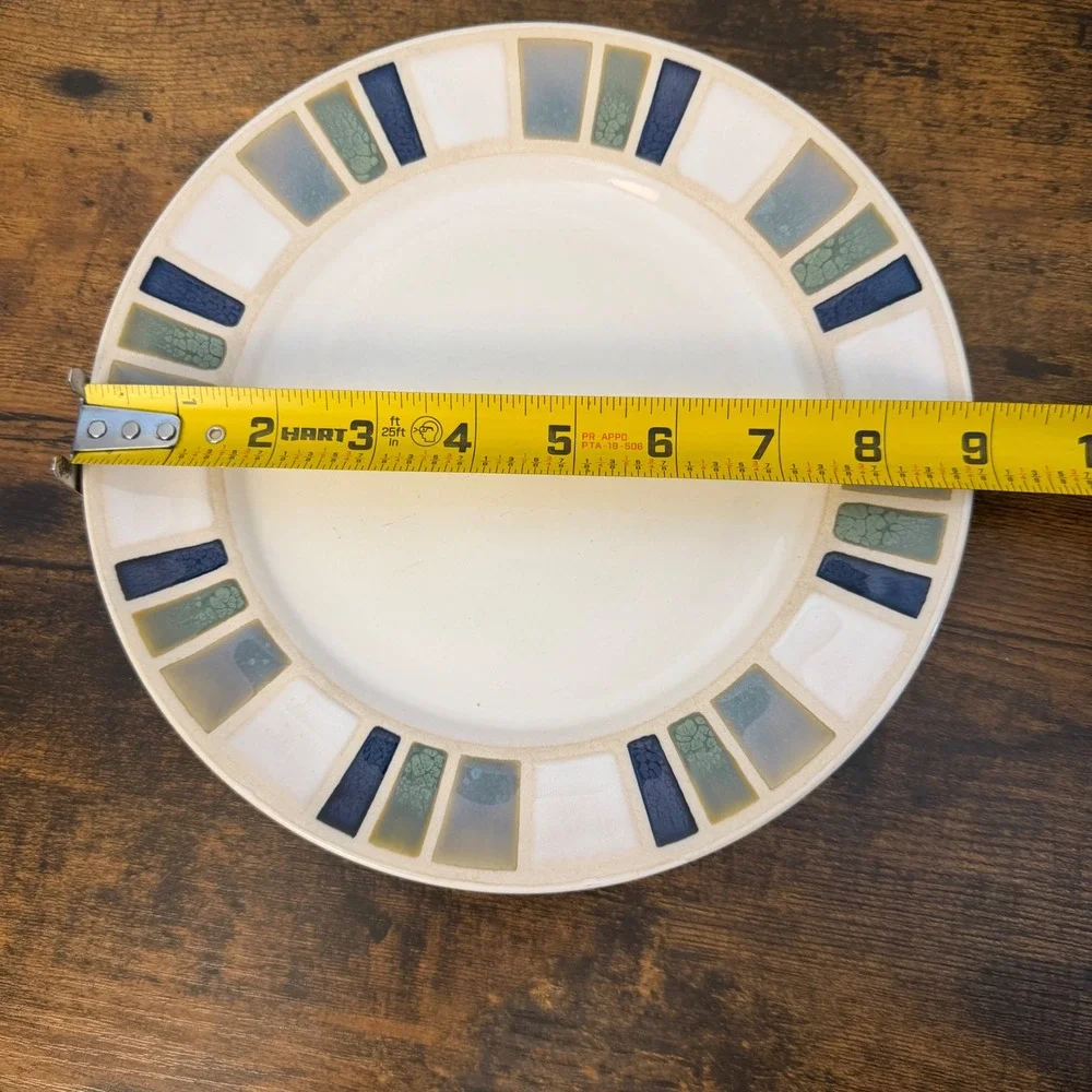 Food Network Salad Plate Stoneware Cream Blue Green Mosaic Tile Geometric 8.25in
